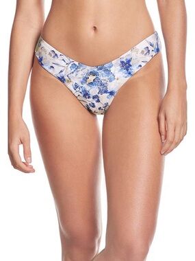 NWT Phax Floral Blue V-Front High Leg Bikini Bottom, size Large